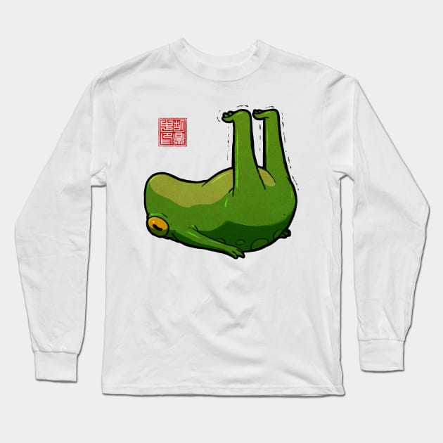 yoga frog feet up Viparita Karani pose Long Sleeve T-Shirt by DingHuArt